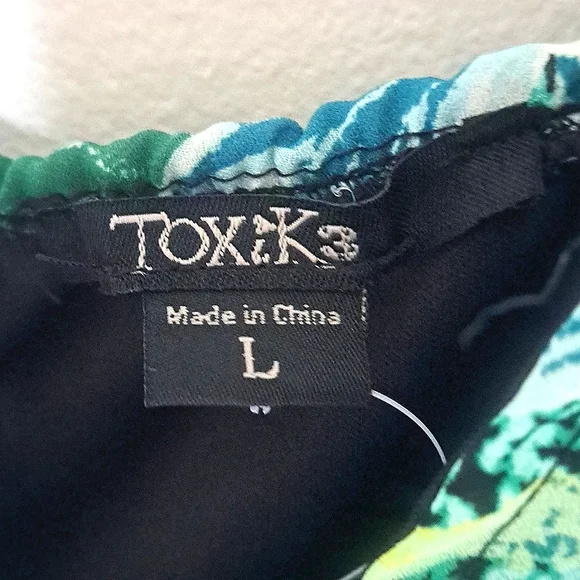 Toxik3 Women Romper Plus Green Tropical Leaf Pattern 1 Piece Adjustable Strap L - Picture 4 of 7